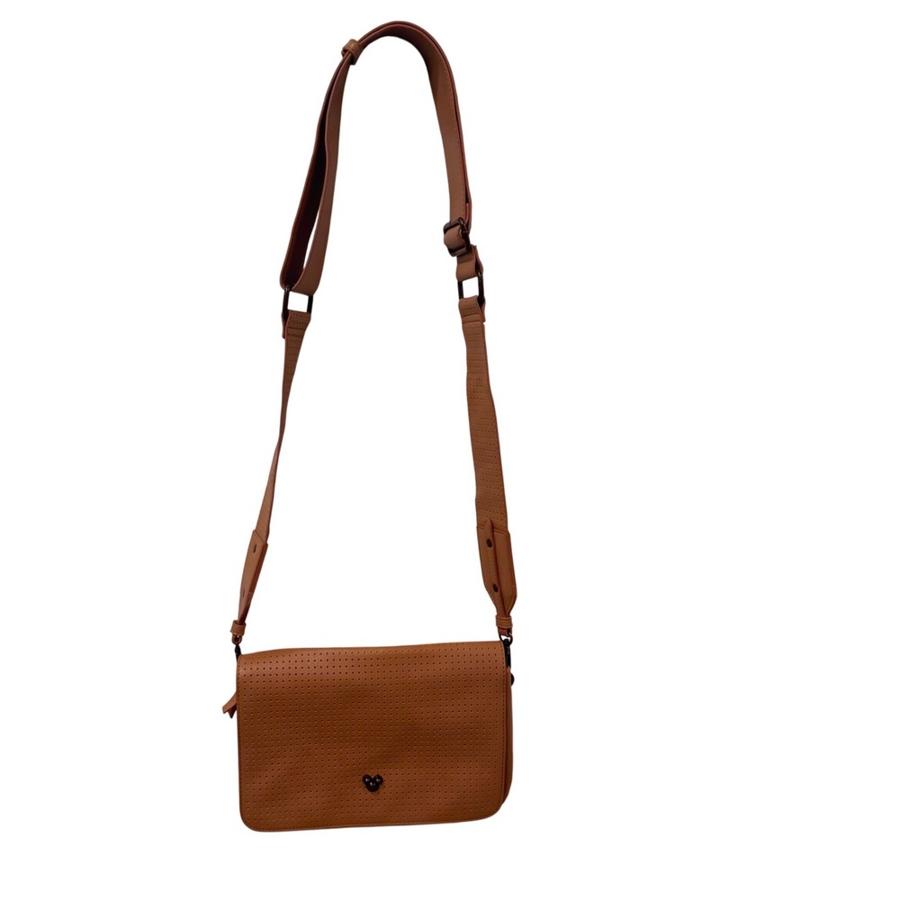 Disney Flair Collection Perforated Crossbody Tan Mickey Mouse Accent‎ Wide Strap